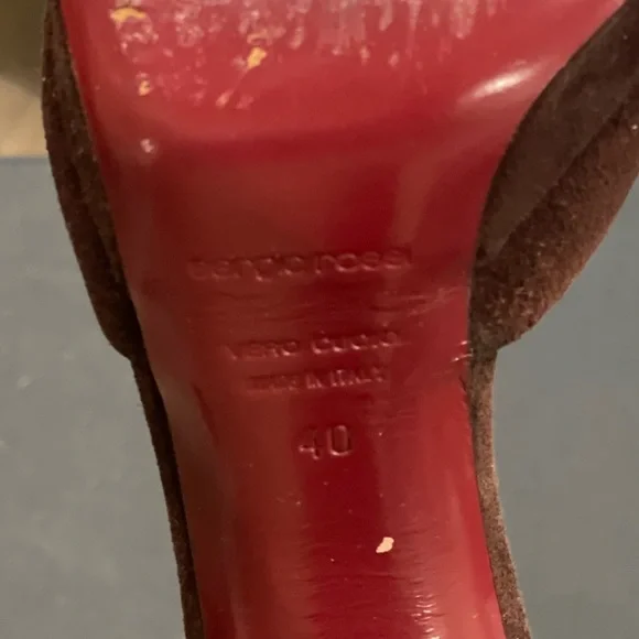 SERGIO ROSSI Leather and Suede Peep Toe Heels - Picture 3 of 7